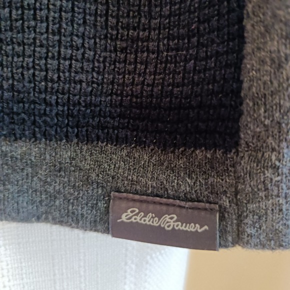 Eddie Bauer Men's Size L Merino Wool Navy Gray Crew Neck Sweater Waffle Front - Picture 4 of 7